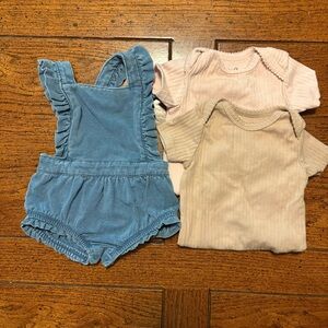 Baby Girl Ruffled Blue Romper with Two Onesies, 0-3 months, Summer/Spring